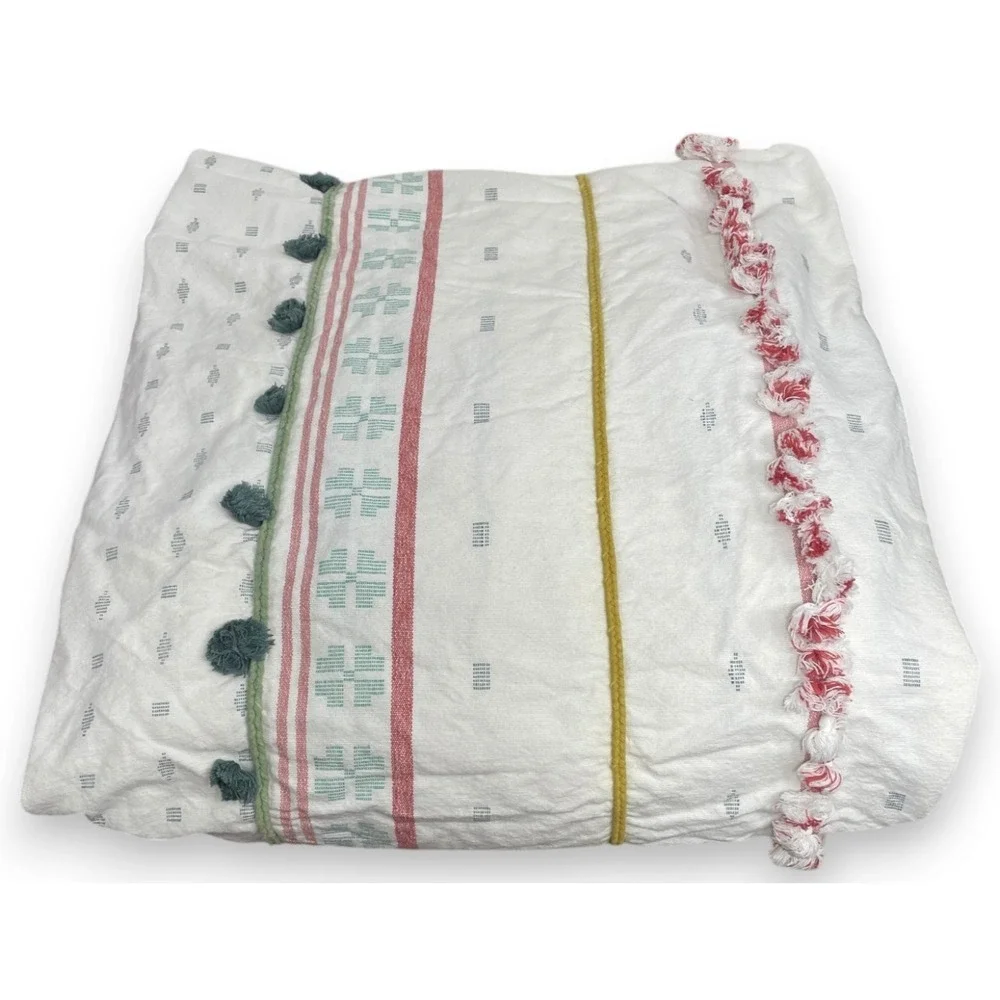 Anthropologie Tasseled Araya Duvet Cover Queen 100% Cotton Boho
